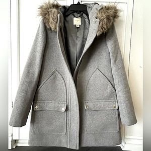 J. CREW | Light Grey Wool Winter Coat Chateau Parka with Faux Fur Lined Hood